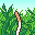 Pixelated animation of two cigarette-like objects in a green foliage background, with one object changing position across frames.