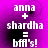 A four- of identical pixelated text on a purple background, each displaying 'anna + shardha = bff's!' in white block letters with slight variations in pixel clarity