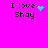 Pixelated text "I love Shay" on bright pink background with cyan heart and dot animations.