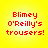 Four identical pixelated text on a yellow background display red text reading "Blimey O'Reilly's trousers!" with no visible animation changes