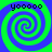 Four identical spiral patterns arranged in a , each with green and blue swirls on a bright green background, labeled 'yooooo' at the top of each quadrant