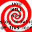 Red and white spiral pattern with black text reading "you will now stop looking at this icorat" repeated across four identical