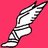 Four identical winged foot icons arranged in a , each on a solid background color: red, green, purple, and white
