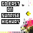 identical pixelated icons featuring 'GO EAST ON SUNRISE HIGHWAY' text with animated color changes on individual letters and background elements
