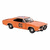 Animated orange car with black roof and number 00 on side, moving against white background.