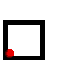 Red pixelated shapes evolve from a single dot to a cross in a of black-bordered squares on gray background