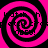 Four identical pink and black spiral patterns arranged in a on a solid background
