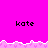 Pixelated pink background with repeated 'kate' text and white wave-like borders, featuring a gray rectangular overlay on the right side.