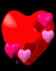 Red heart-shaped icon with multiple smaller pink hearts floating around it against a black background.