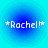 Four identical blue circular icons with white text reading *Rachel!* surrounded by star symbols on a cyan background.
