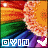 Pixelated anime-style character with orange hair and rainbow-colored clothing against a sunset background, featuring repeated text elements.