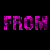 A static contact sheet frame showing four pink pixelated text elements arranged on a black background with a gray corner, part of an animated icon sequence.
