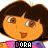 Animated contact sheet of Dora the Explorer character with six frames showing subtle facial expression changes and consistent text label below her face.