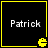 Four identical black square with yellow borders display "Patrick" text and a Pac-Man icon, arranged in a