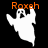 A pixelated ghost icon with orange text above it, shown in three color variations against a black background.