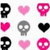 Pixelated icons of skulls and hearts in black, pink, gray, and white arranged in a pattern with no visible animation changes