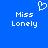 Blue background with white pixelated text 'Miss Lonely' on left and right, a heart symbol above center.