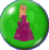 Green circular icon with a pixelated figure in a purple gown, blonde hair, and silver headband; three views show slight pose variations.