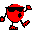 Red pixelated character with black sunglasses and a single black eye, performing sequential arm and leg movements against gray background.