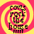 A static image with a pink and yellow spiral background displaying the text 'cools rock the house' in black pixelated font.
