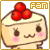 Pixelated cake slice with red berries, smiling face, and pink cheeks inside a golden border.