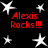 Black background with white star shapes and red text reading "Alexis Rocks!!!" in four quadrants.