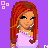 A 4x4 contact sheet of a pixel art animated buddy icon featuring a female character with red hair and pink top, showing frame-by-frame animation changes across multiple sampled frames.