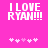 Pixelated text 'I LOVE RYAN!!!' in white on bright pink background with five small pixel hearts below, two versions showing animation changes.