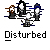 A 4x3 contact sheet of pixel art buddy icons featuring distorted figures and red circular faces with jagged smiles, all labeled "Disturbed" beneath each icon.