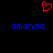Red pixelated heart symbol above two blue 'amanda' text strings on black background.