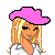Pixel art contact sheet showing multiple frames of a cartoon character with blonde hair, pink accessories, and red lips, including text reading "South-Dixie" in pink pixelated font.