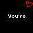 Red pixelated heart symbol above two identical white text phrases on black background.