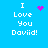 Blue background with white text reading "I Love You Daviid!" and four distinct pink pixelated symbols in different positions.
