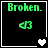 Green text 'Broken.' above a green '<3' symbol on black background, with white and gray heart icons changing in bottom-right corner across frames.