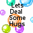 Pixelated icon with floating bubbles and text reading 'Lets Deal Some Hugs', 'Not Drugs', and 'Drug Awareness Month' over a white background.