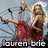 Animated icon shows a woman in red dress on Ferris wheel, then topless with arms raised against white background, text 'lauren-brie' appears twice per frame.