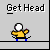 Animated sequence of a yellow-shirted figure with white head performing actions on blue skateboard against gray background, text 'Get Head' above each frame.