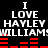 Black background with white text repeating "I LOVE HAYLEY WILLIAMS" and red horizontal bars below the text, arranged in two mirrored