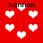 Red background with white pixelated hearts and repeated black text 'hannah' in multiple positions.