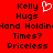 Red background with black text reading 'Kelly Hugs Hand Holding Times? Priceless' and a white pixelated heart symbol above the left side of the text.
