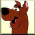 Brown cartoon dog with black nose and pink ears in multiple poses, text "Scooby Doo" below each pose on light background.