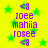 Yellow background with green stars and purple text reading '10ee mahia rosee' in a pattern, with a '<8' symbol above and below the text block