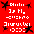 A 4-frame animated contact sheet showing a red background with white text "Pluto Is My Favorite Character (3333)" and black star symbols, arranged in a 2x2 grid.