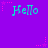 Purple background with repeating cyan 'Hello' text and pink star outlines in dotted and solid forms.