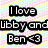 A static image with text reading "I love Libby and Ben <3" over a pastel diagonal striped background.