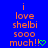 Blue background with orange text reading 'i love shelbi sooo much!!' and a green heart symbol, repeated in three across the image