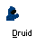 Pixelated blue figure with black face holding green object that changes shape across frames, labeled 'Druid' below.