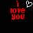 Red pixelated text 'I love you' with a white heart symbol above the word 'love', displayed on black background.