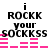 Pixelated text 'i ROCKK your SOCKKSS' with pink audio waveforms on white background, animated pink bars shift horizontally across the bottom.
