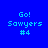 Blue background with repeated light blue text 'Go! Sawyers #4' in pixelated font, arranged in a with white rectangular overlays on some text elements